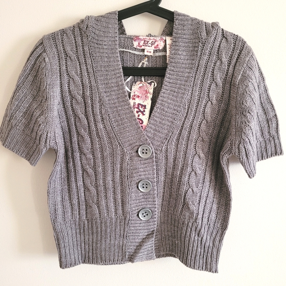 Grey Hooded Croped Sweater/Cardigan